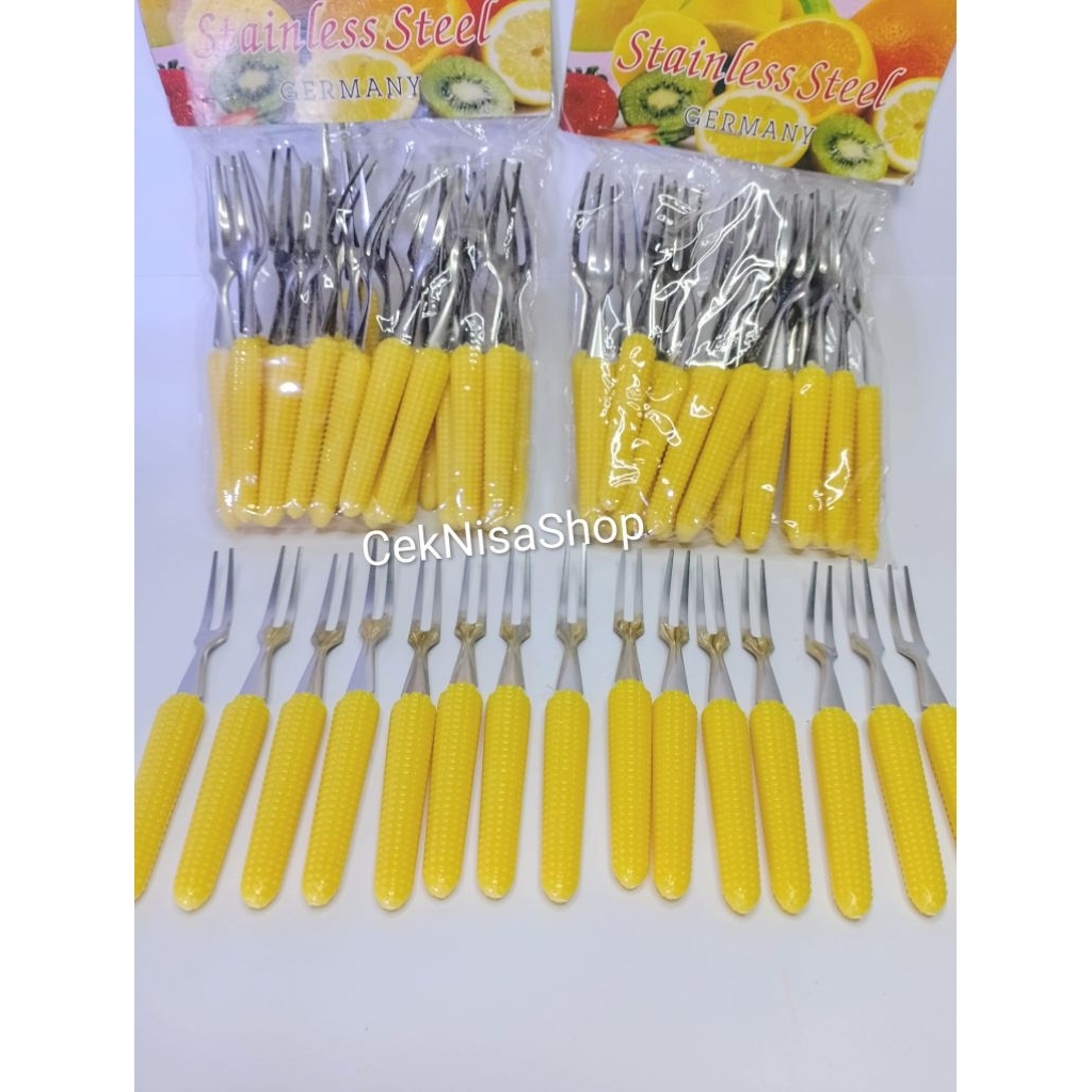 (12 pcs) Garpu Kue Stainless Steel Motif Jagung Anti Karat / Garpu Kue lebaran / Garpu kue Stainless