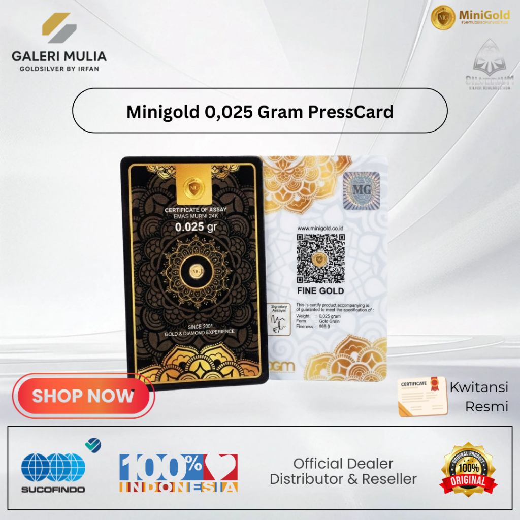 Logam Mulia 24 Karat Emas MiniGold 0.025 Gram Emas / Minigold 0.025 Gram Emas Paling Murah