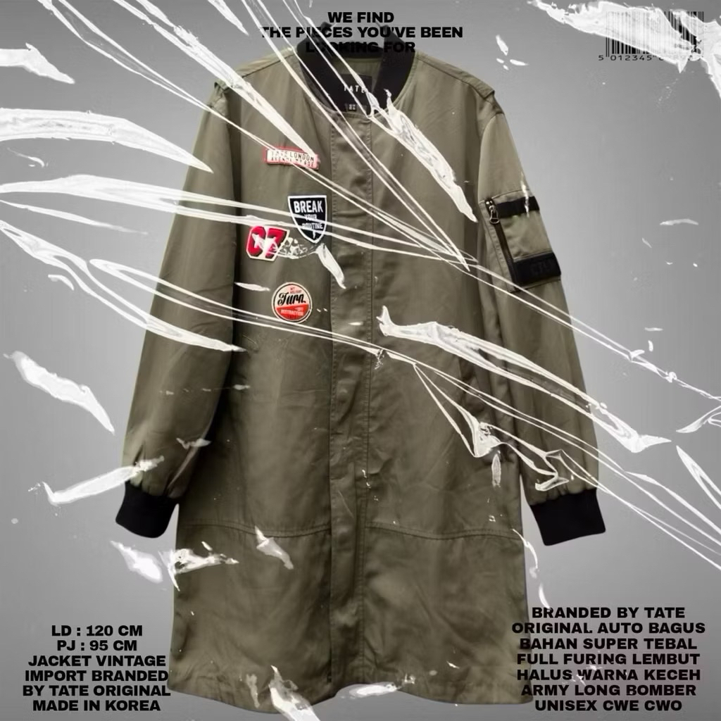 FLASMA / TATE ORIGINAL BOMBER LONG JACKET ARMY PREMIUM KOREAN LOOK/JACKET UNISEX MEWAH KOREAN STYLE 