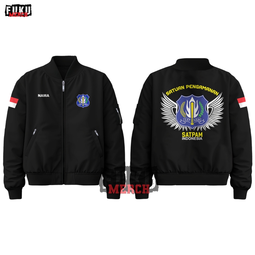 Jaket Bomber Pria Satuan Pengamanan Satpam Indonesia Taslan Hitam