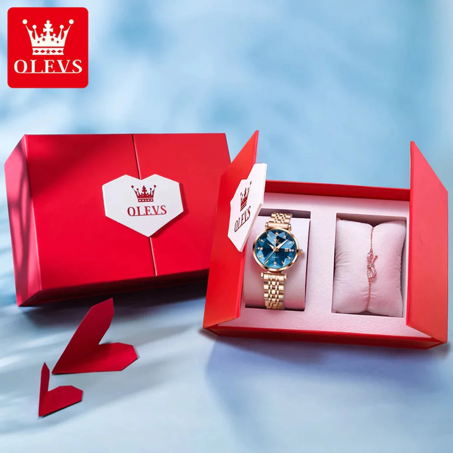 OLEVS Jam Tangan Wanita Original + Gelang + Box Mewah Anti Air Fashion Elegan Women Watch