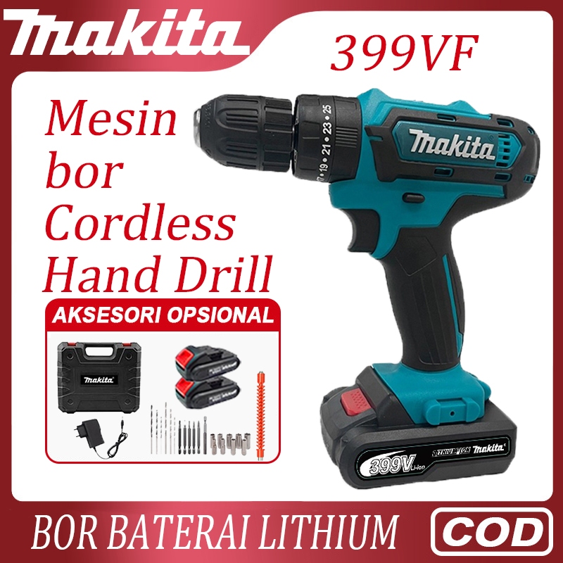 MAKITA Mesin bor 2baterai cas bor listrik murah bor tangan baterai besi tembokBeton kayu Cordless Dr