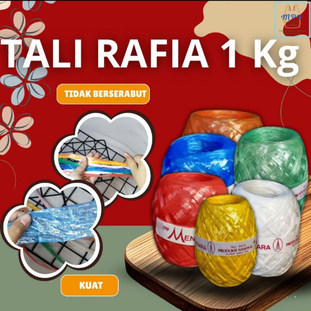 TALI RAFIA WARNA GLOSSY 1 KG (RANDOM WARNA) REJECT PABRIK  KUALITAS SUPER, LEBIH TEBAL DAN KUAT