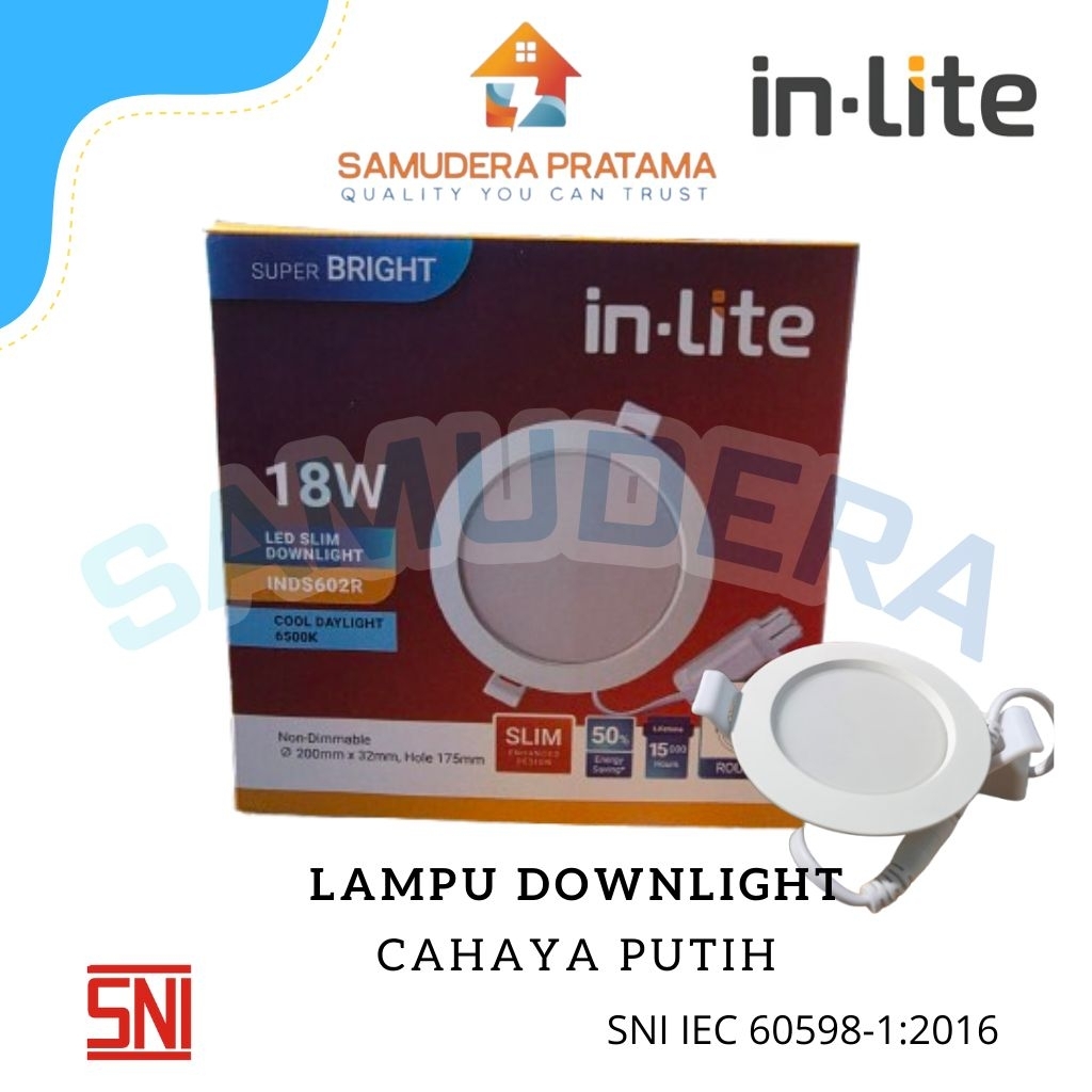 LAMPU DOWNLIGHT BULAT INLITE 18 WATT  CAHAYA PUTIH IB / OB / TANAM / TEMPEL