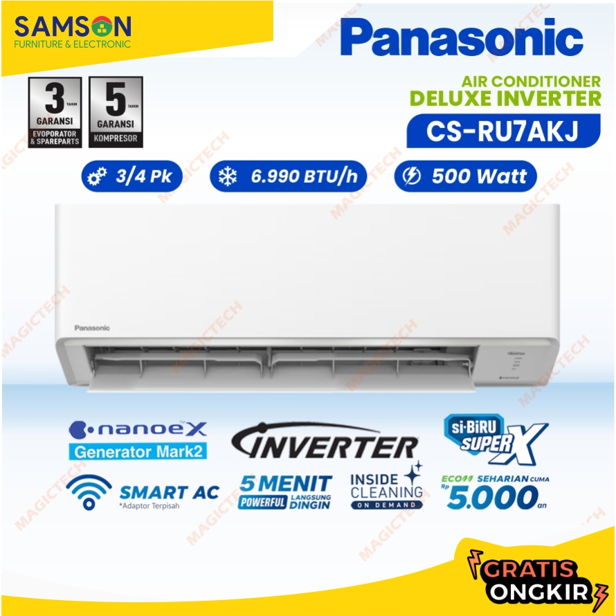 AC PANASONIC 3/4 PK / 3/4PK CS-RU7AKJ Deluxe Inverter Nanoe X Mark 2 R32 Hemat Listrik Eco Mode