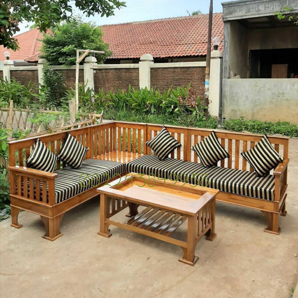 Kursi tamu jati model sudut meja sofa bangku taman cafe hotel