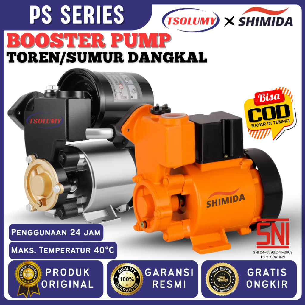 TSOLUMY x SHIMIDA Pompa Booster Toren Penguat Tekanan Air Otomatis Manual PS-150 & PS-220F Pompa Sum
