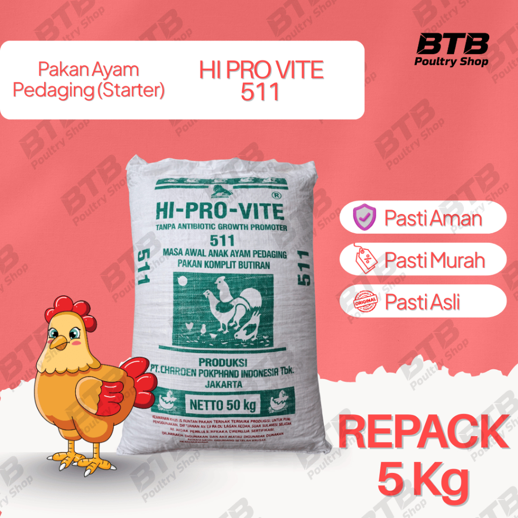 HI-PRO-VITE 511 Pakan Ayam Pedaging Pur Ayam Repack 5Kg | 1Kg
