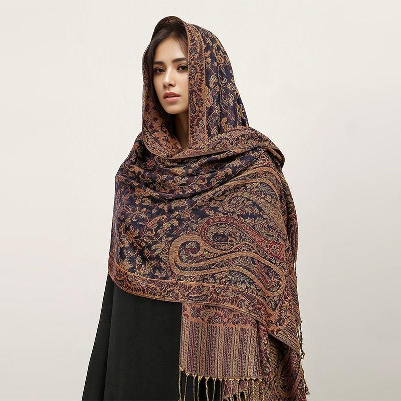 Pashmina/Syal Wanita Faux Cashmere Motif Paisley (Etnik) Rumbai Fringe Selendang , Fashion, Kesan Me