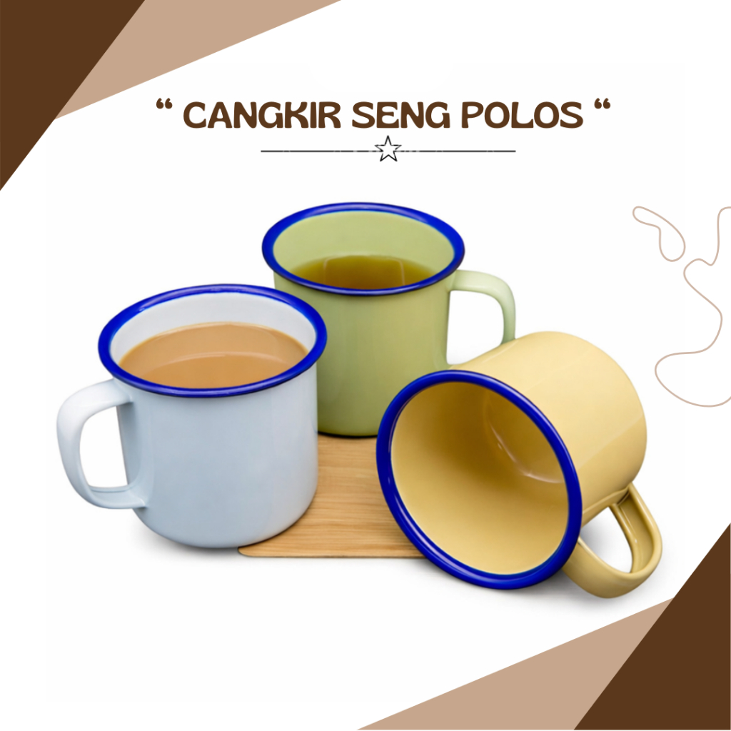 Cangkir Kaleng Warna Polos Cangkir Seng Enamel Gelas Seng Jadul