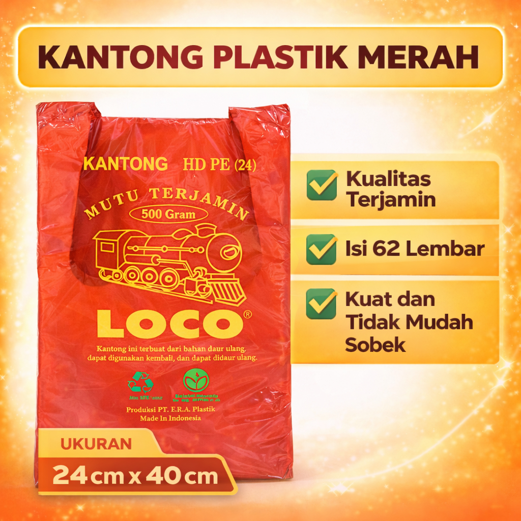 Kantong Plastik Kresek Warna Merah Plastik Loco Tebal  Uk 24 x 40