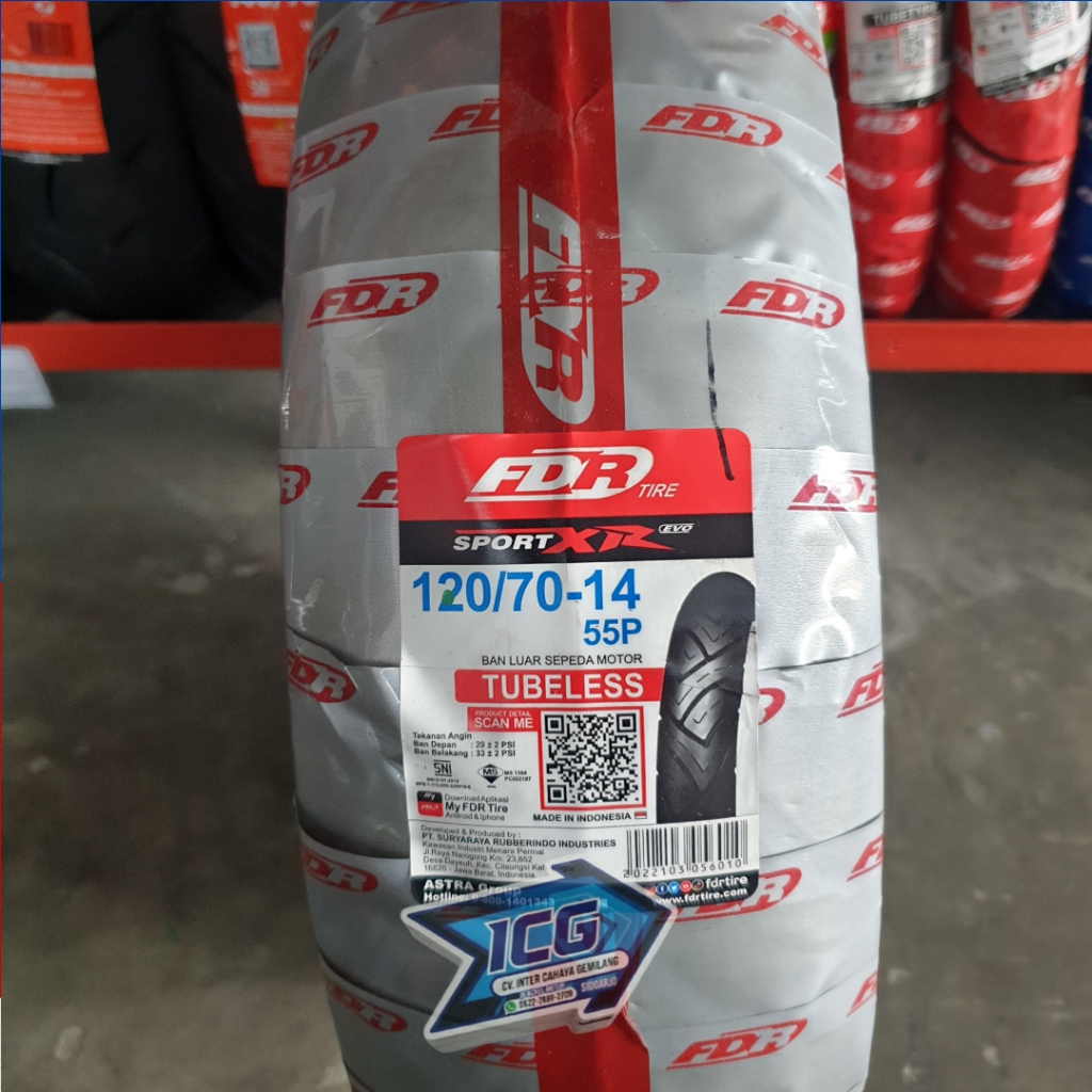 BAN TUBELESS FDR UKURAN 120/70-14 SPORT XR COCOK UNTUK MOTOR MATIC BESAR RING 14 SEPERTI PCX, AERPX,