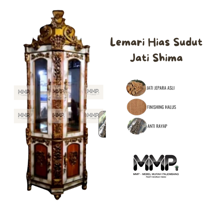 Lemari Hias Sudut Jati Shima | Lemari Hias Sudut Jati Jepara Asli Murah Palembang