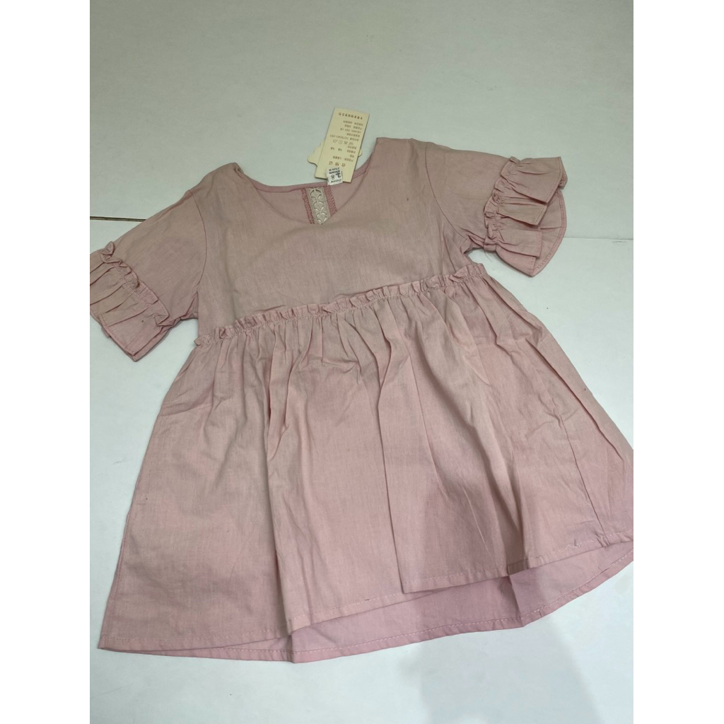 Dress Anak Perempuan Pink Pastel Lengan Ruffle Elegant