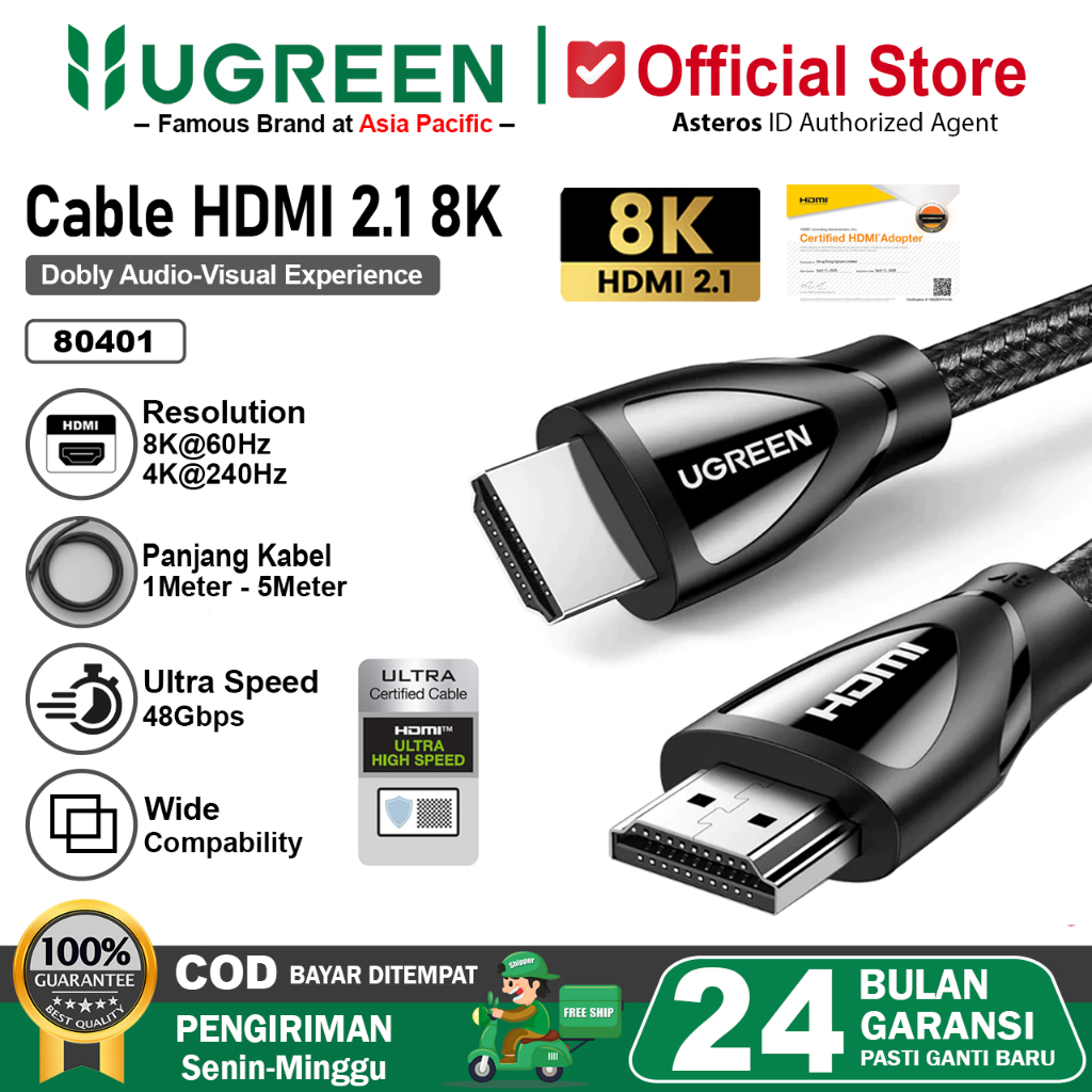 UGREEN Kabel HDMI 2.1 8K 60hz 4K 120hz 48Gbps Ultra High Speed HDCP2.2