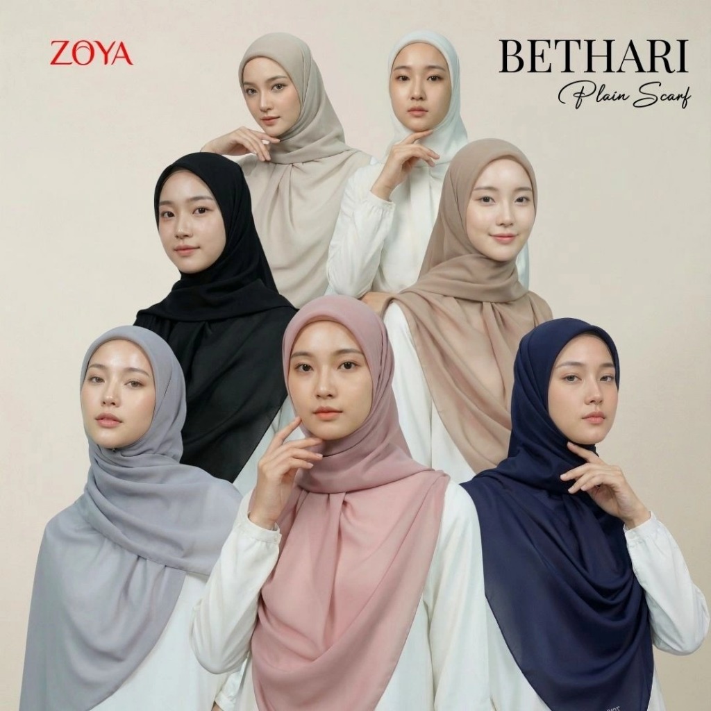 ZOYA Bethari  Plain Scarf Syar'i Polos - Fashion Muslim Kerudung Jilbab Hijab Segi Empat Polos Bahan