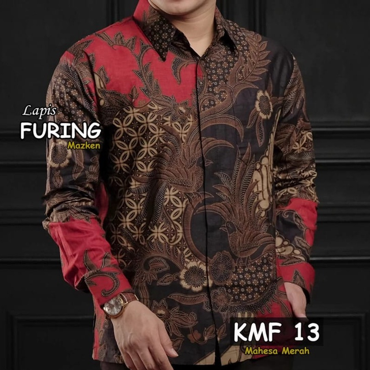 RISNA BATIK Merah Kemeja Merah Batik Maroon Premium Lapis Furing Adem Halus Premium KMF 13 Mahesa Me