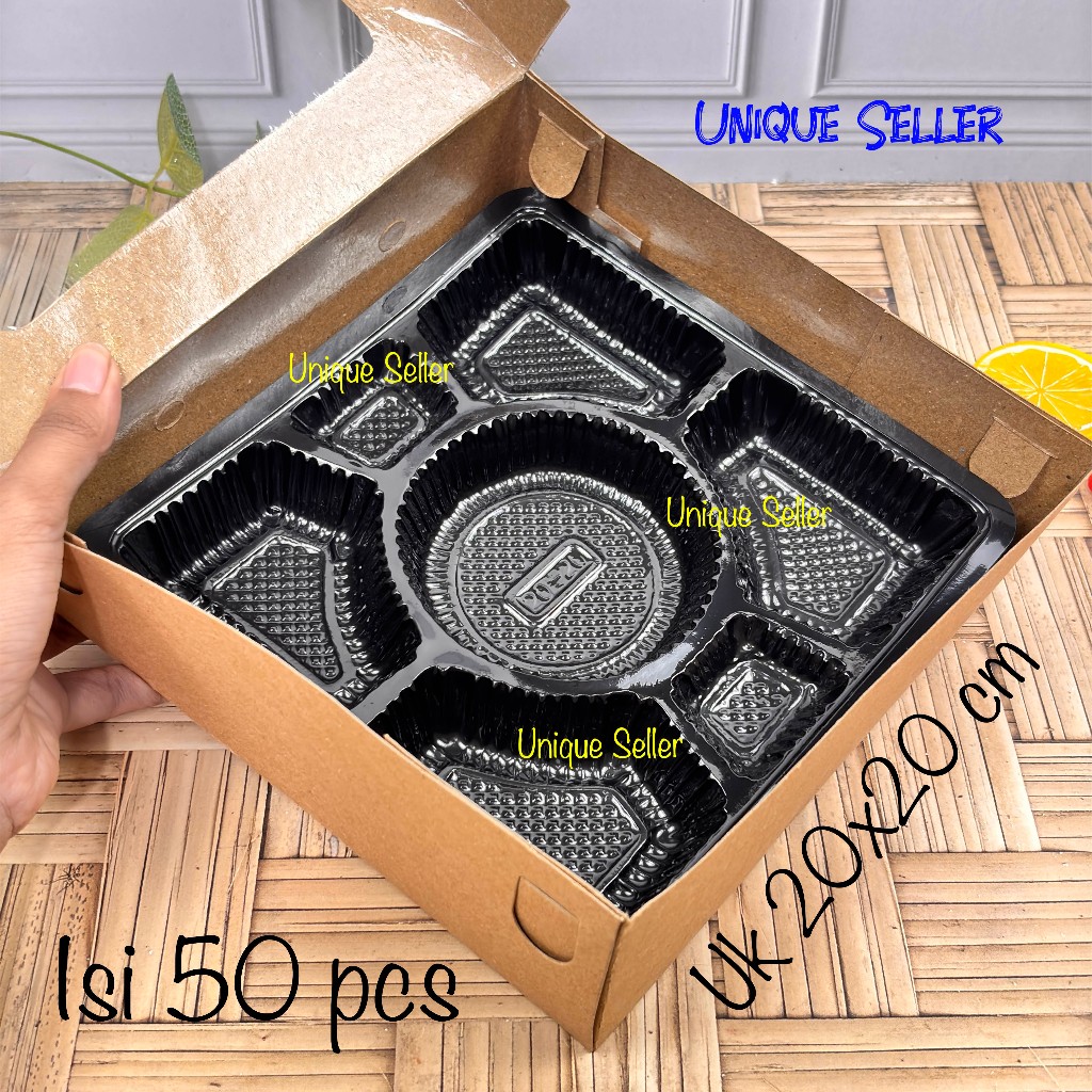[Isi50] Mika Sekat 7 Bulat Uk 20 cm Warna Hitam untuk Dus Nasi 20x20 cm 20cm Mika Sekat Lauk isi 7