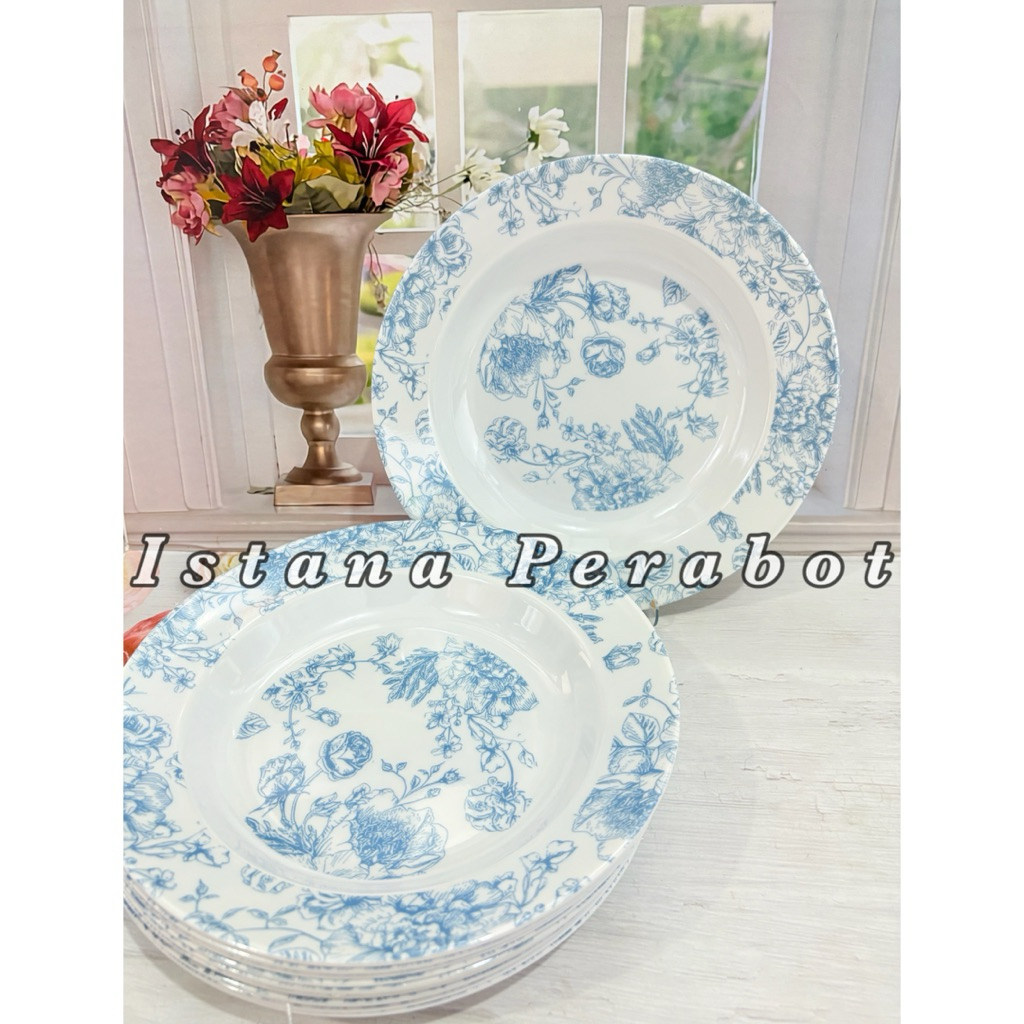 Paket 1.Lusin Piring Makan Melamin 9 Inch Motif Bunga Mewah