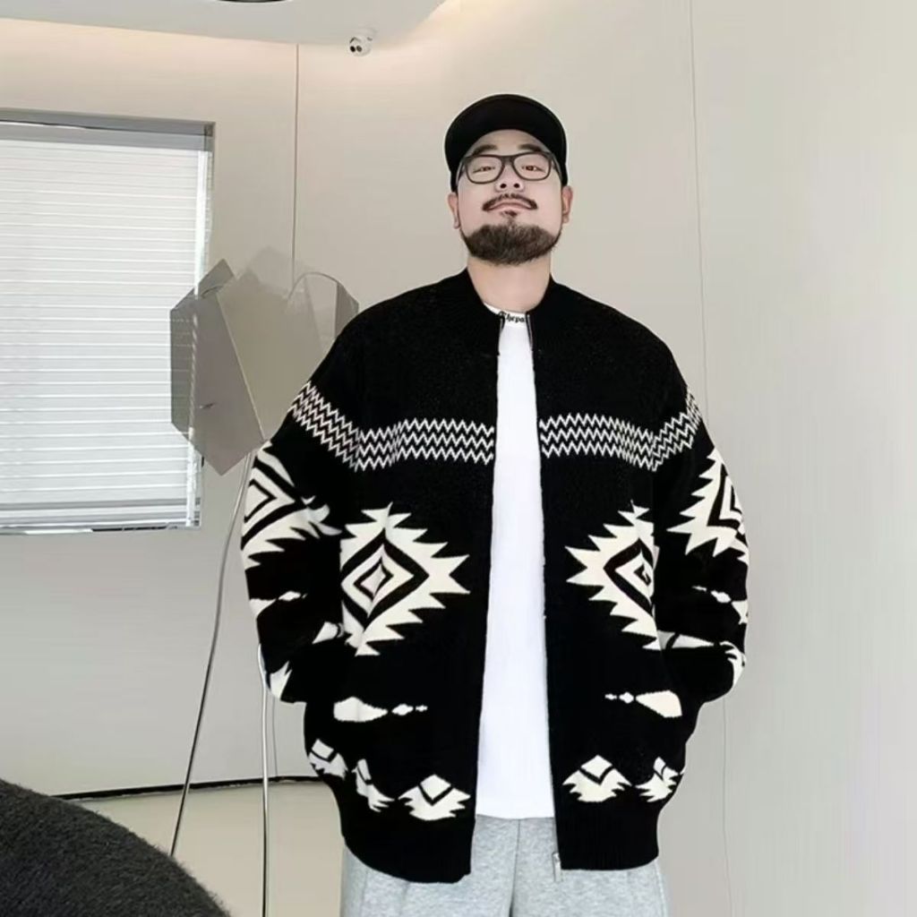 Cardigan Rajut Pria Ukuran Besar, Longgar, Tambah Gemuk, Jaket Rajut Oversize