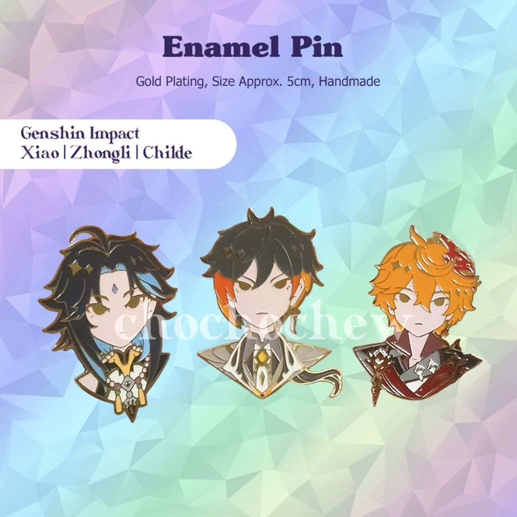 Genshin Impact Enamel Pin Zhongli, Childe, Xiao Fanmerch by chochochew