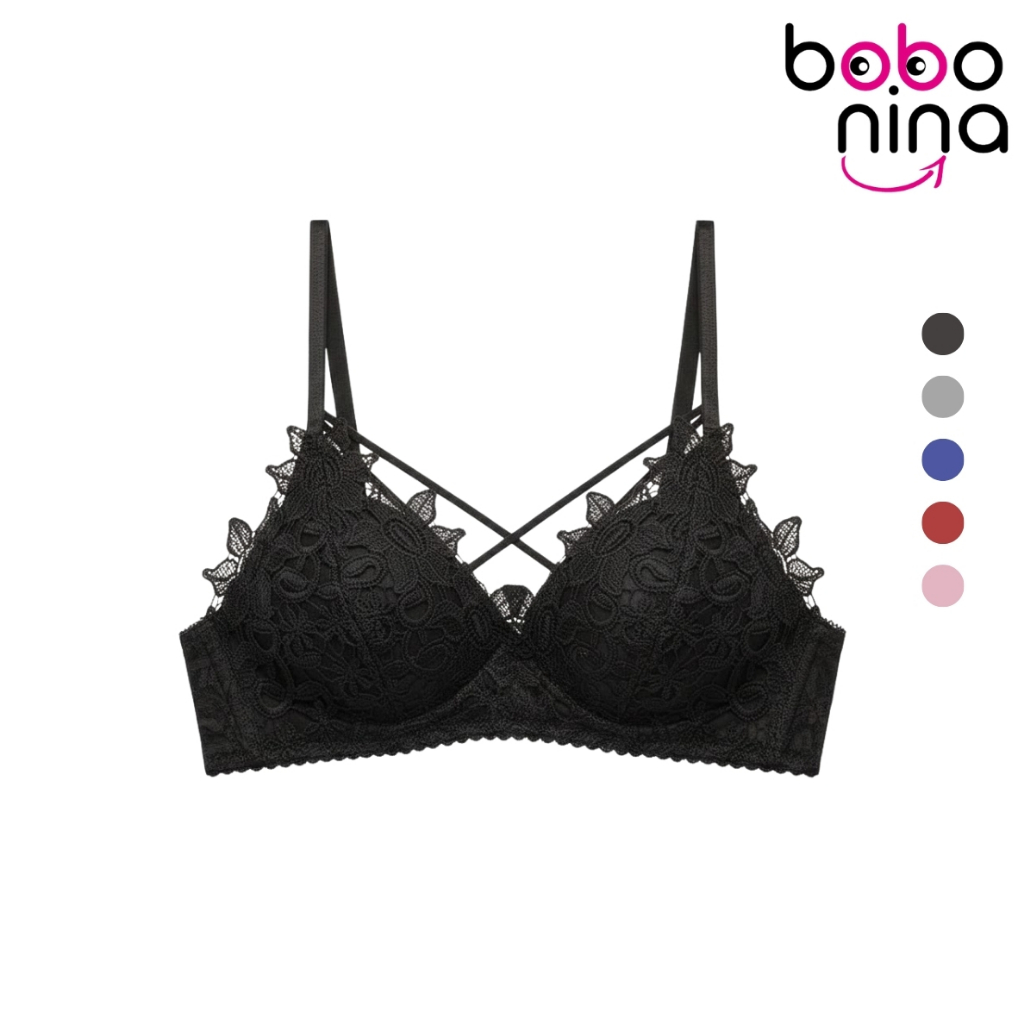 Ninabobo BR136 Bra BH Push Up Busa Tebal Tanpa Kawat Sexy Motif Bunga Tali Silang Sorex