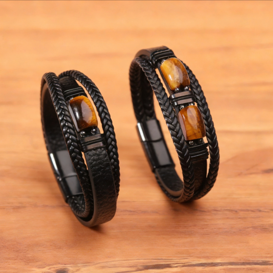 2026 Men's Bracelet - Gelang Mata Harimau Batu Alam Mewah Gelang Kulit Titanium Aksesoris Pria Hadia