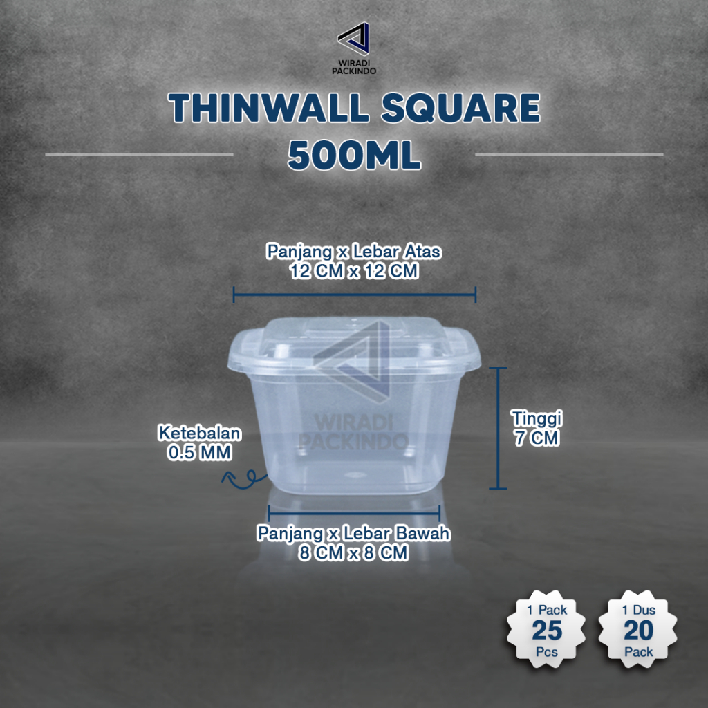 Thinwall Square 500ml Food Container Box  Kotak Makan Plastik Square 500 ml