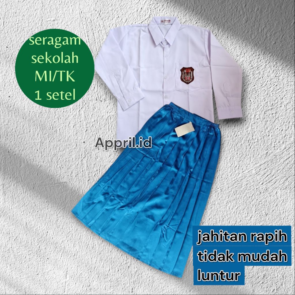 SETELAN ROK/MAXI BIRU BENHUR PUTIH ANAK PEREMPUAN/SERAGAM SEKOLAH MI/SD/TK