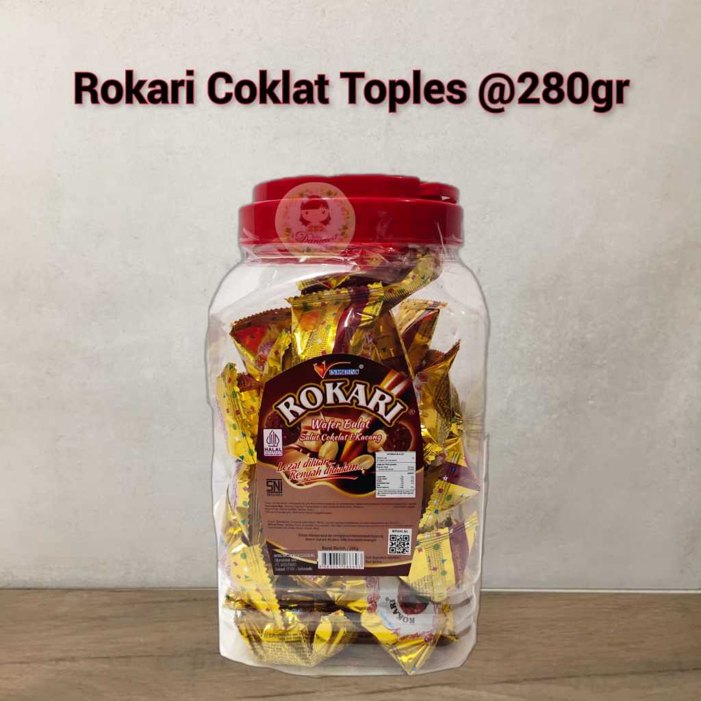.280gr coklat Rokari Toples - Wafer salut coklat & kacang ( scp )