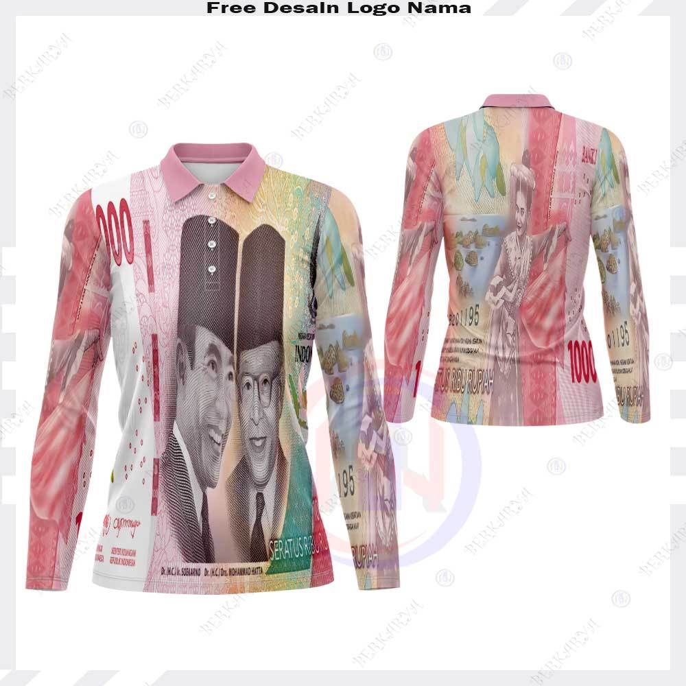 Kaos Kerah Wanita Baju Gambar Uang 100 Ribu Terbaru / Jersey Uang 100 Ribu Terbaru