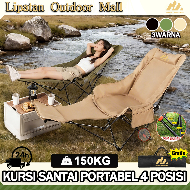 Lipatan Outdoor Kursi lipat portabel outdoor 4 posisi dengan fungsi duduk/berbaring ganda Dilengkapi