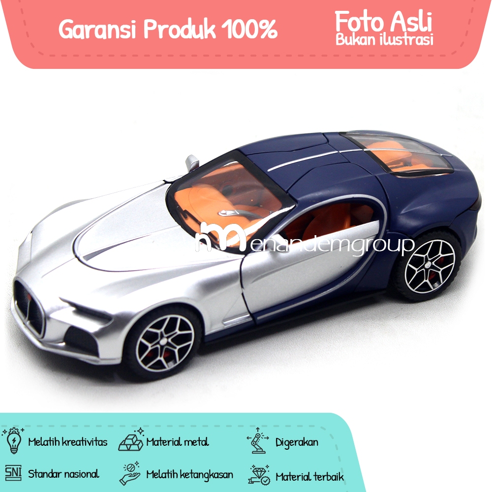 Diecast Miniatur Mainan Mobil Sedan Sport Balap Hypercar Bugatti Chiron Atlantic Model Besi Metal