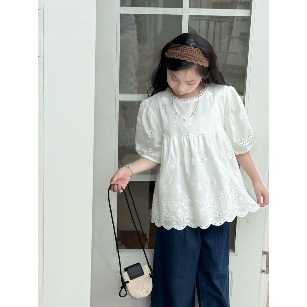 Atasan Blouse Anak Perempuan Katbol Lace Lengan Balon