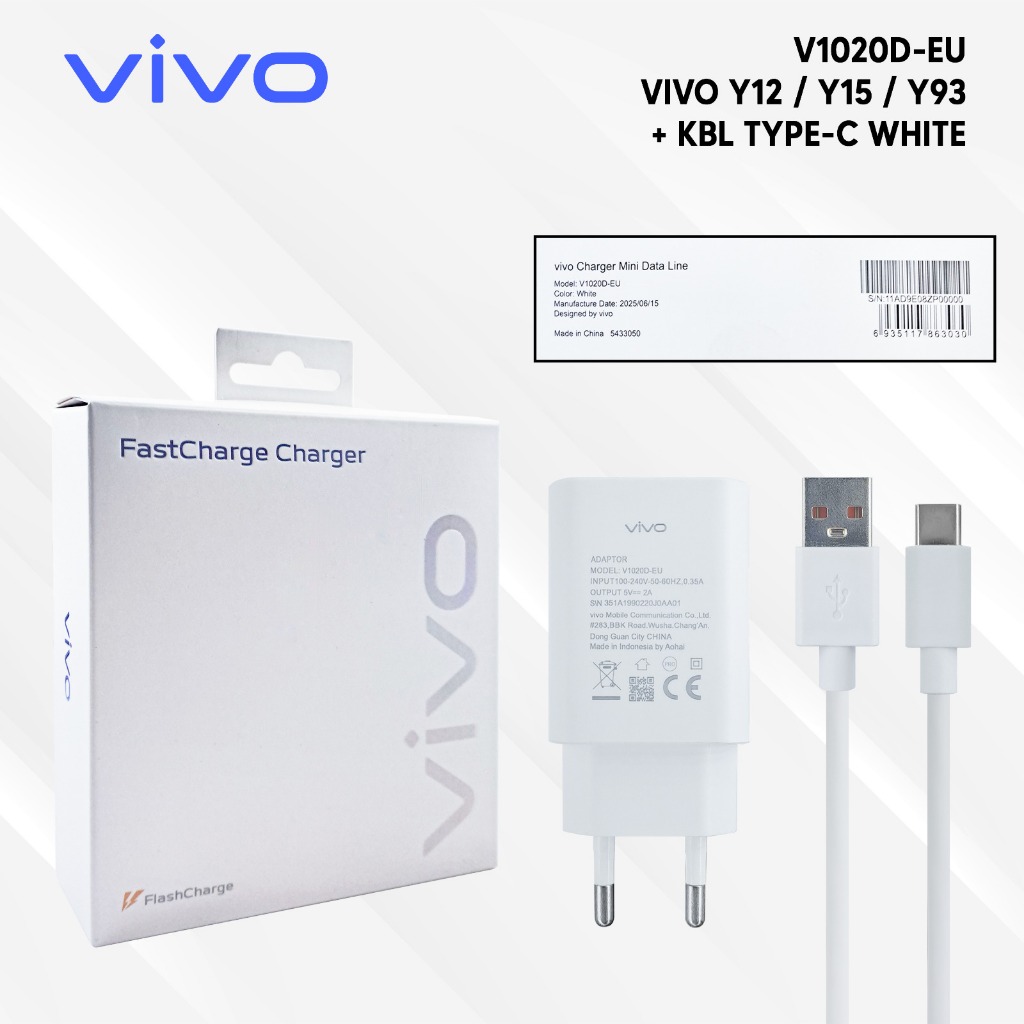 CHARGER VIVO V1020 TURBO FAST CHARGING VIVO Y12/Y17/Y93 ADAPTOR+KABEL MICRO/TYPE-C USB FULLSET ORIGI