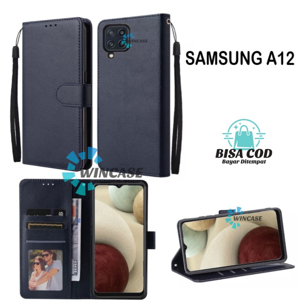 Case SAMSUNG A12 Model Flip Leather Case Premium Casing Dompet