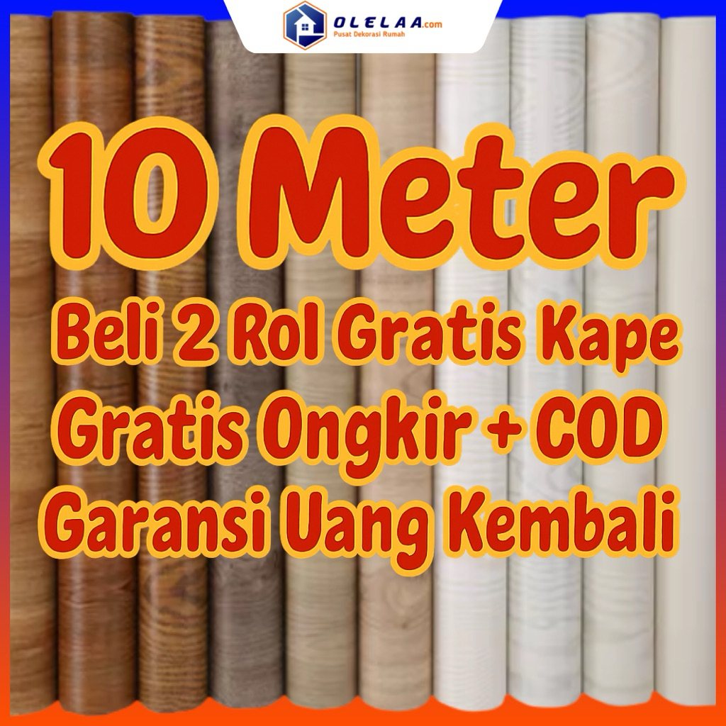 WALLPAPER DINDING Motif Kayu 10 Meter Stiker Meja Lemari UKURAN 10M X 45CM