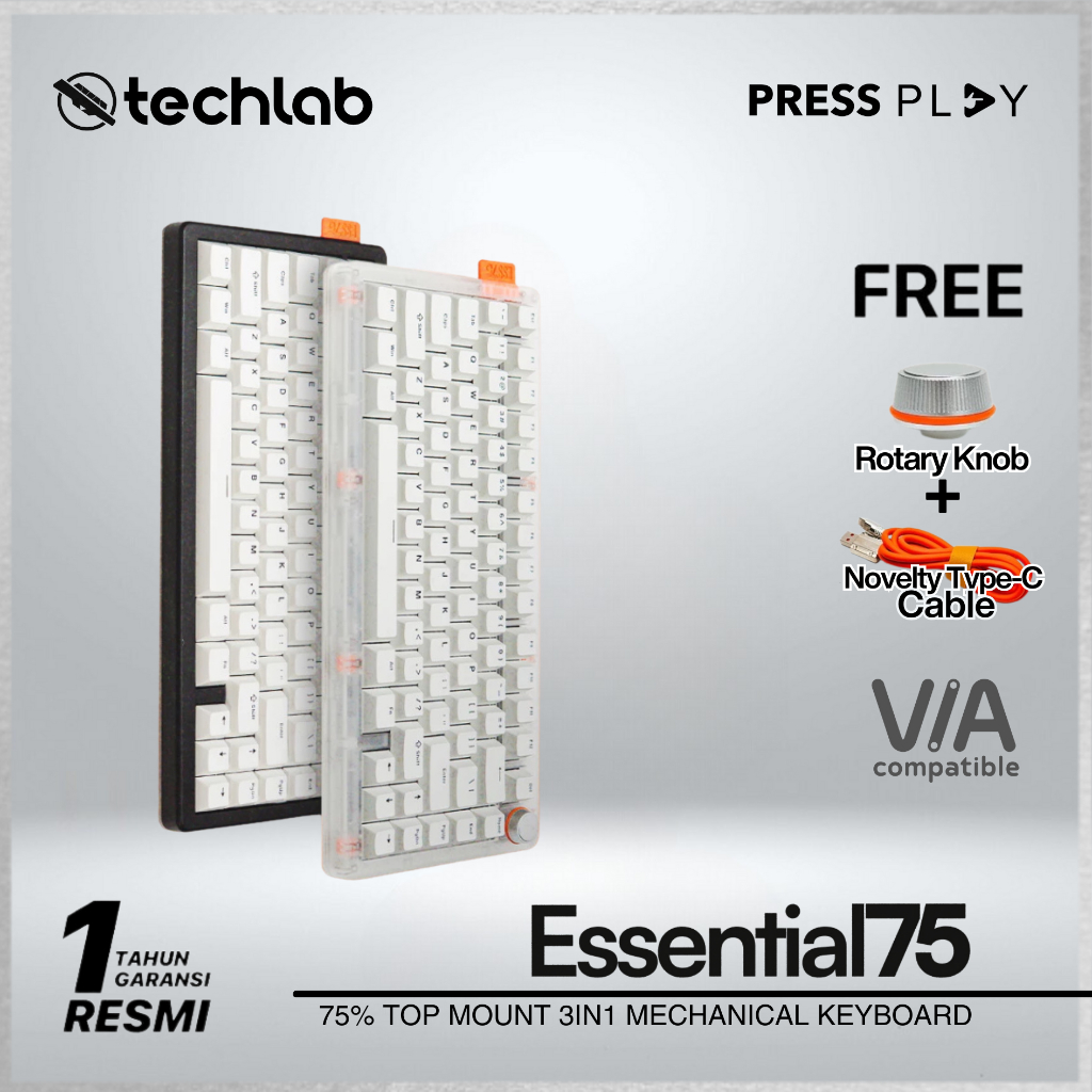 Press Play APOLLO61 Lite 60% Wired Mechanical Keyboard - Smokey Black/Clear White