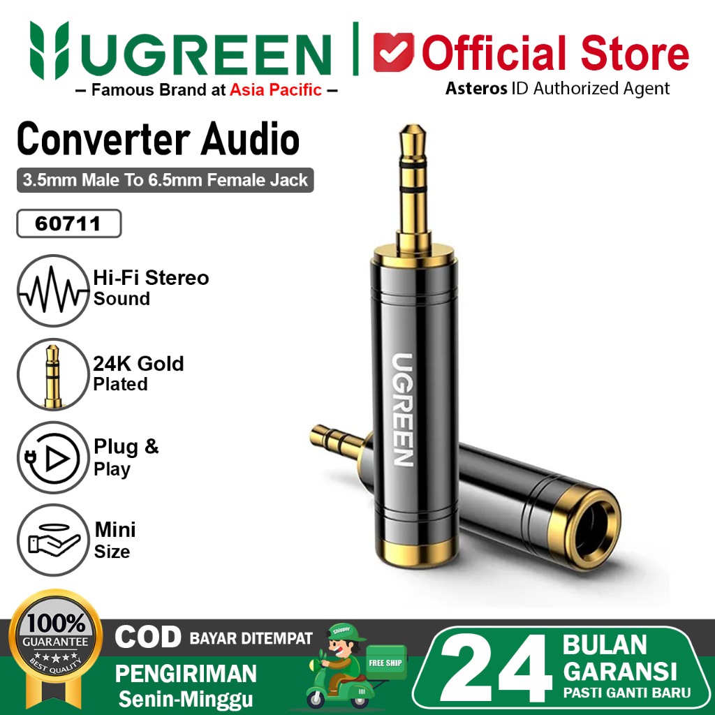 UGREEN Converter Audio Jack 6.5mm Female To 3.5mm Male Adapter 60711