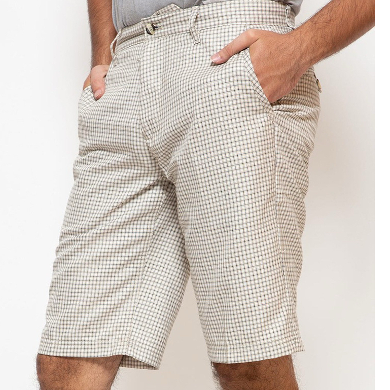 Celana chino pendek motif kotak cream pria/celana santai original cowok