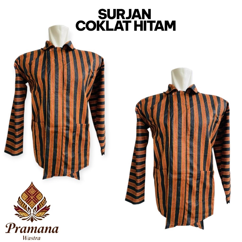 BAJU ADAT JAWA.PRIA DEWASA.BAJU SURJAN LURIK JAWA, KAIN TENUN COKLAT HITAM (DEWASA)