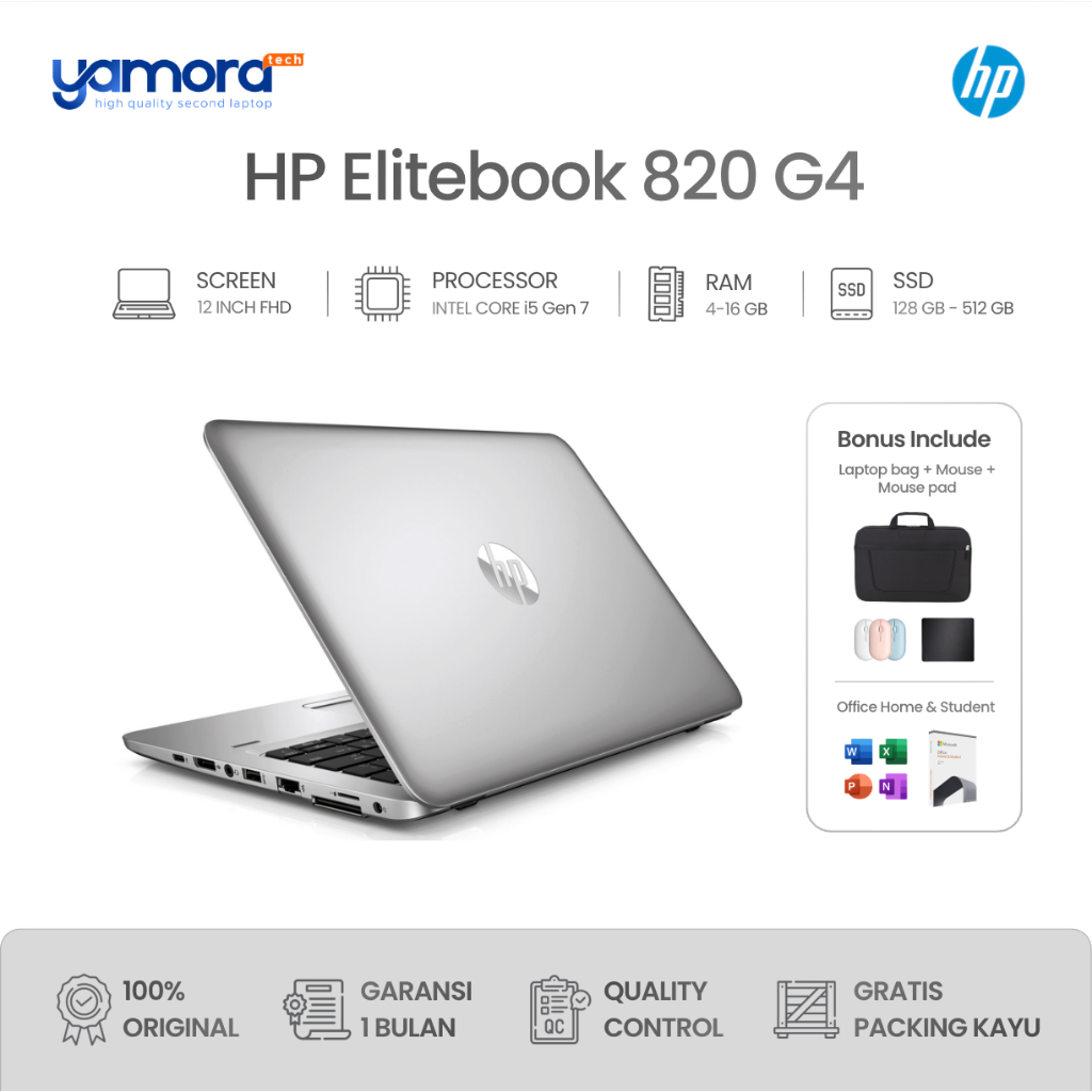 Hp Elitebook 820 G4 Core i5 Gen 7 Laptop Compact Kuliah Kerja Sekolah