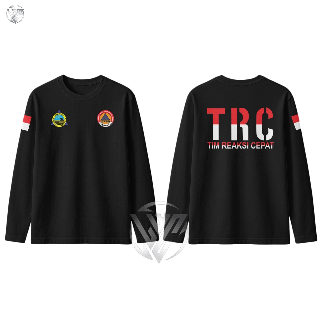 Kaos TRC Team Reaksi Cepat BPBD Indonesia Lengan Panjang Hitam Premium