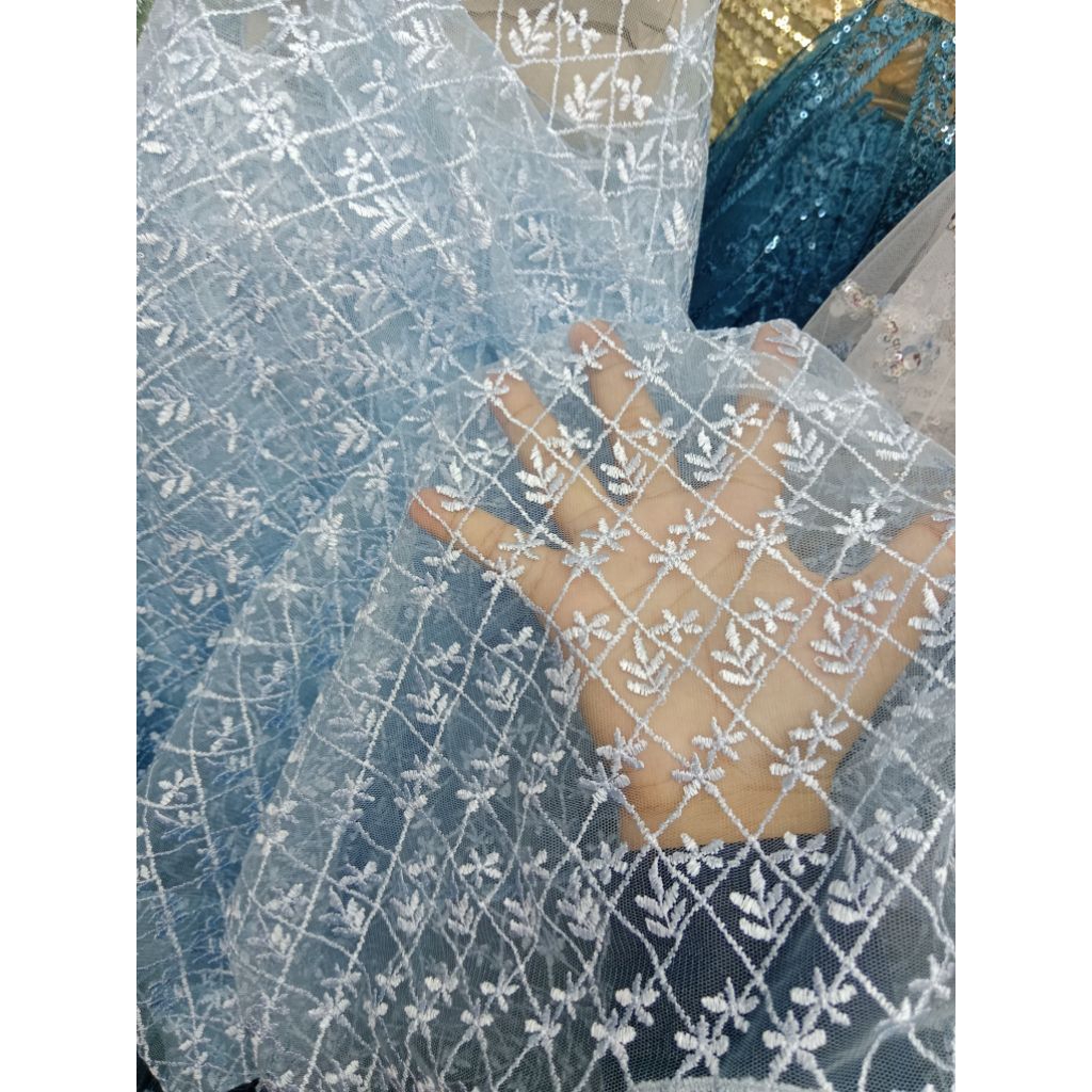 bahan kain tile kotak bunga melati korean import / kain tile kotak motif bunga melati