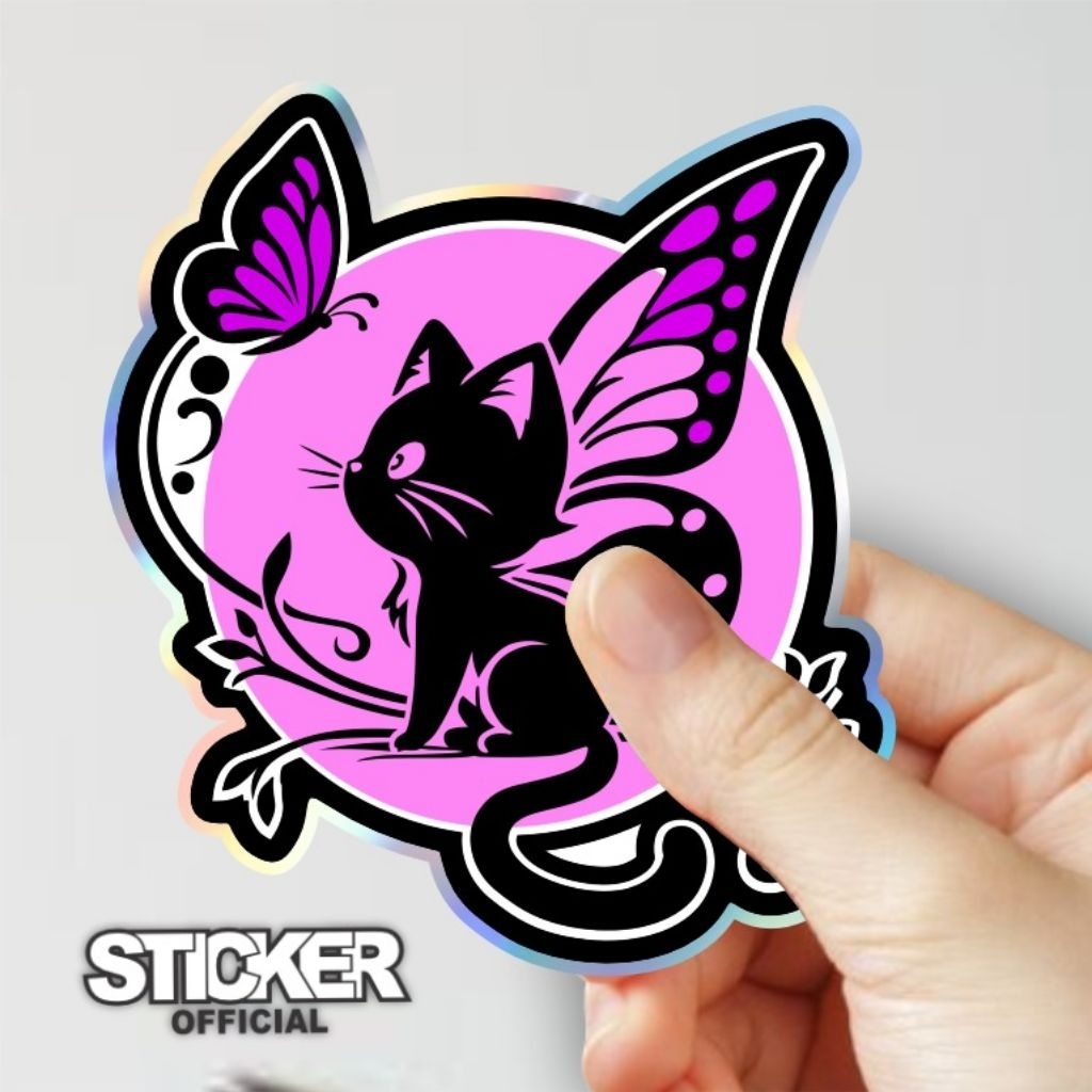 Stiker kucing, 2D hologram,  stiker kucing siluwet lucu, stiker hp, motor