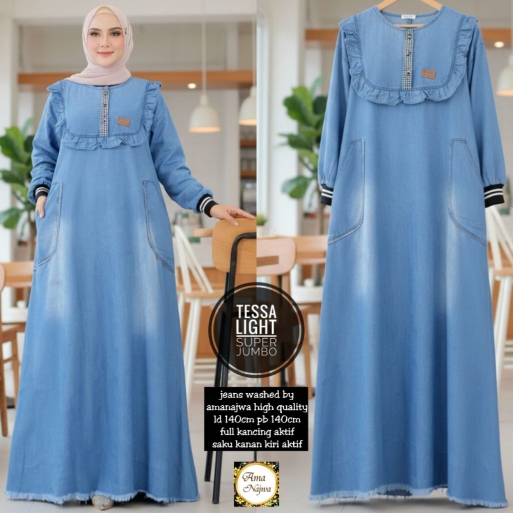 GAMIS JEANS SUPER JUMBO LD 140 DRESS WANITA MUSLIM BIGSIZE BAJU WANITA SIZE JUMBO TERBARU