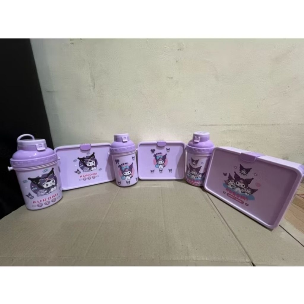 Tempat makan dan botol minum kuromi set tempat minum dan kotak makan kuromi