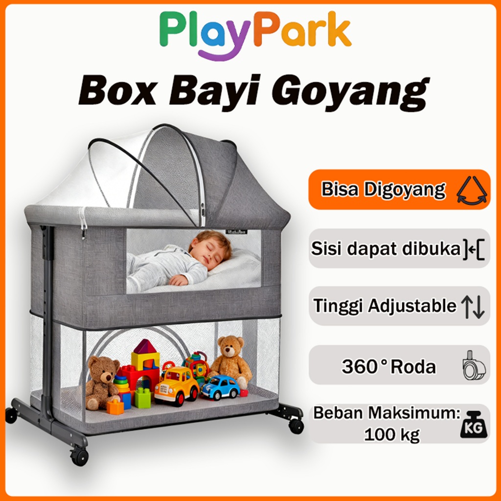PlayPark Box Bayi Tempat tidur Bayi Kursi Goyang Bayi Lipat Multi-fungsi Portabel Tambal Sulam Kasur