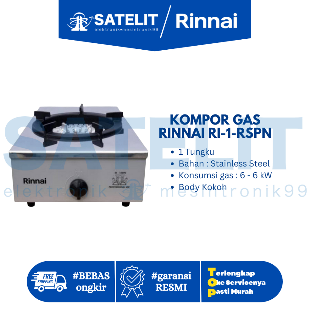 RINNAI Kompor Gas 1 Tungku RI-1-RSPN | Api Besar • Kokoh • Untuk Rumah & Usaha