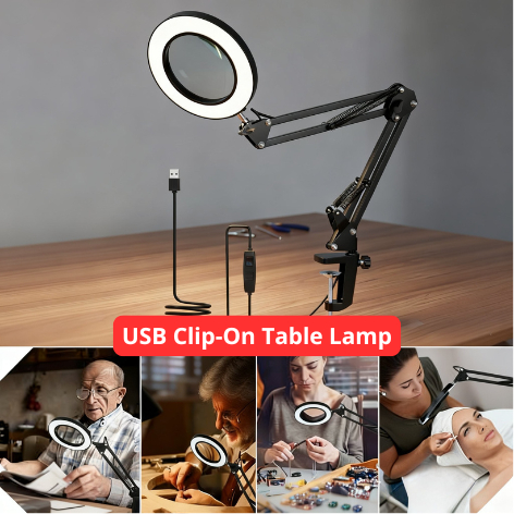 KKMOON Lampu Baca LED Klip + Kaca Pembesar servis elektronik hp 2x Tri Color 12W 1200 Lumens - HP-P6